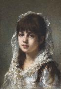 Alexei Harlamov Portrait of ayoung girl wearing a white veil oil painting artist